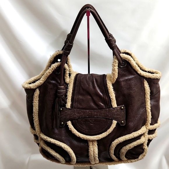 Jessica Simpson Handbags - Jessica Simpson Brown and Cream Faux Leather and Sherpa Shoulder bag